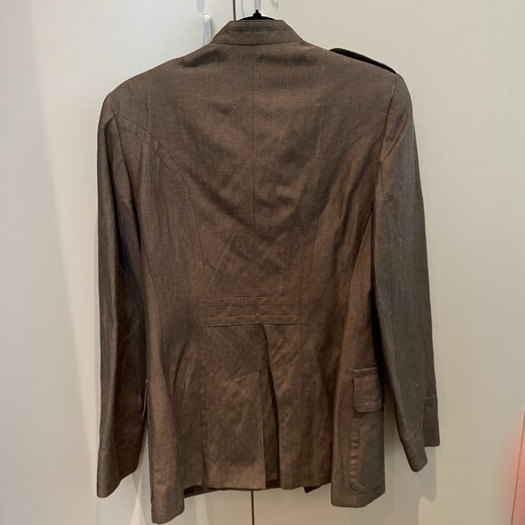 Max Mara Military Brown Jacket Logo Buttons Linen/Wool Blend-Sz.10 - Picture 12 of 13